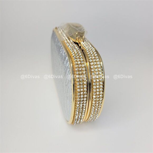 Silvery Metallic Sheen Minaudiere Clutch Purse Evening Purse for Brides -… - Picture 7 of 9